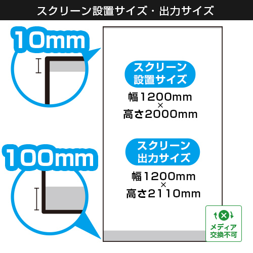 エコロールスクリーンバナーZERO (1200×2000mm) スクリーン設置サイズ・出力サイズ