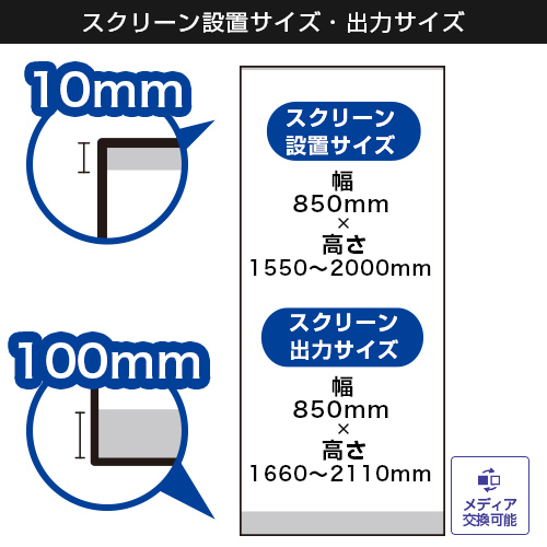 ロールスクリーンバナーEX(エクストラ) スクリーン設置サイズ・出力サイズ